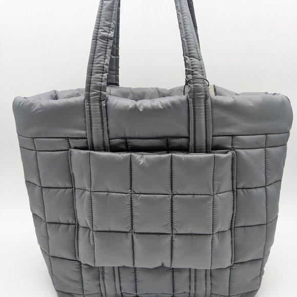 MICHAEL KORS Stirling quilted recycled nylon puffy LARGE travel tote -GRAY - Picture 4 of 15